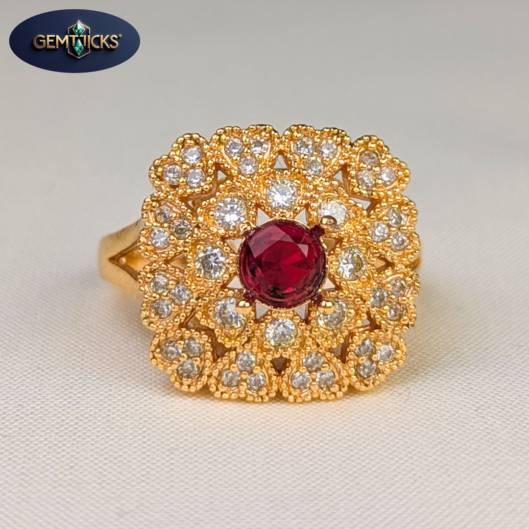 GemTicks Red Stone Fancy Ring – Traditional Design, Free Size