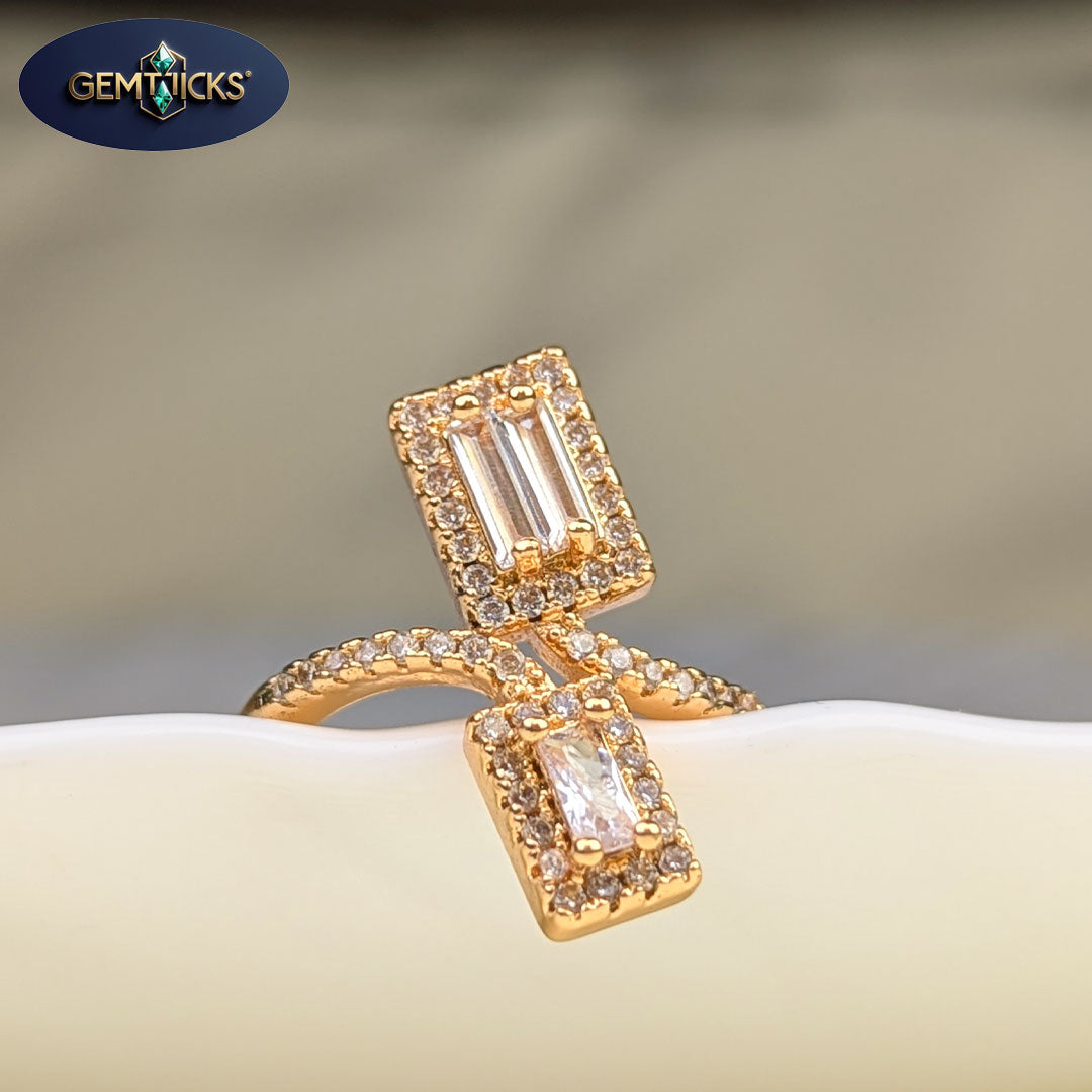 Twin Zircon Spiral Ring – Adjustable Gold Finish Fancy Ring by GemTicks