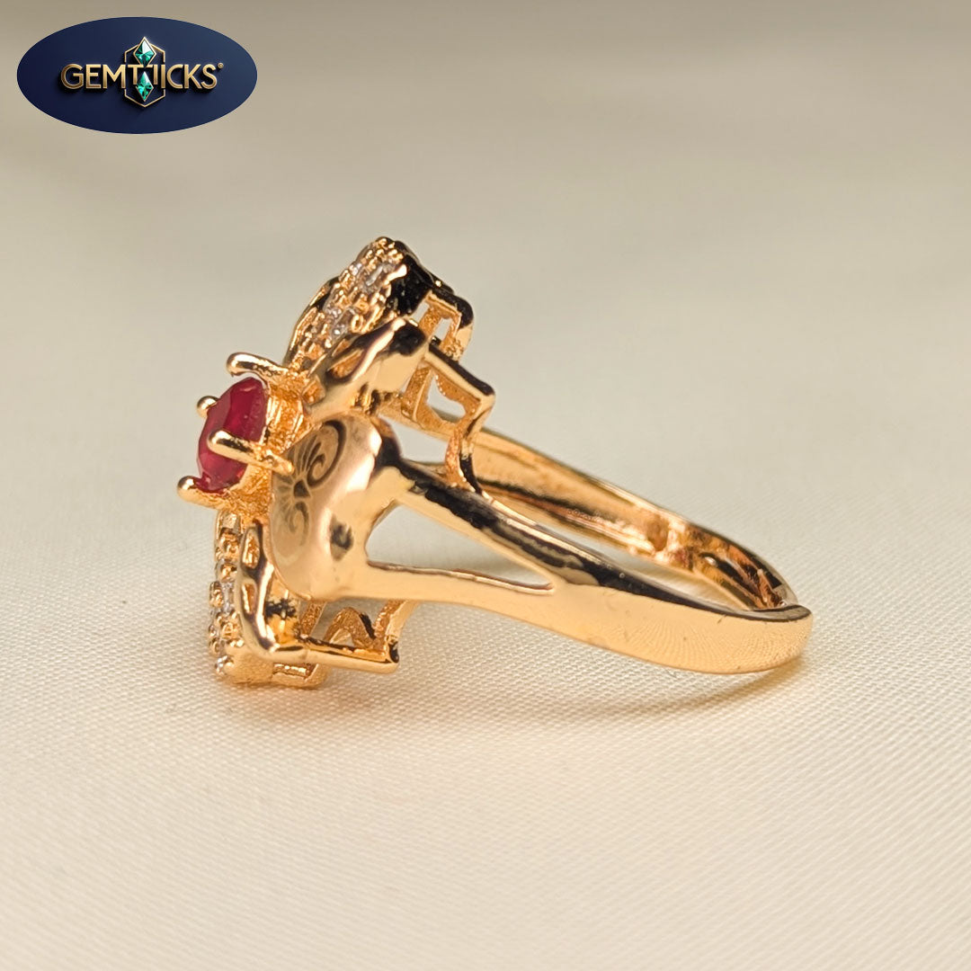 Red Stone Flower Style Golden Ring