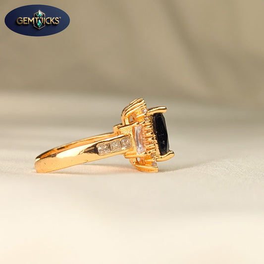 Black Princess Cut Ring – Golden Finish