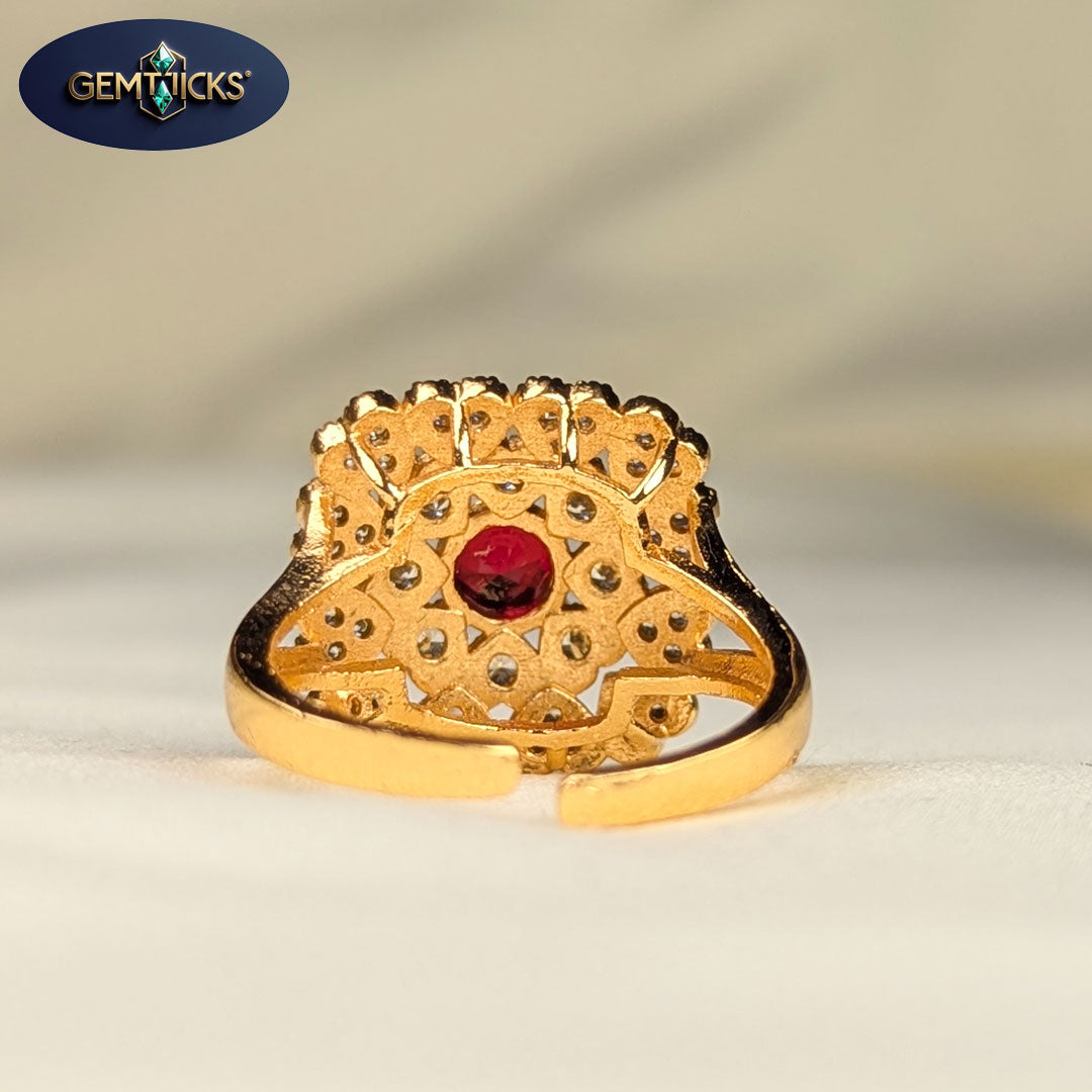 GemTicks Red Stone Fancy Ring – Traditional Design, Free Size