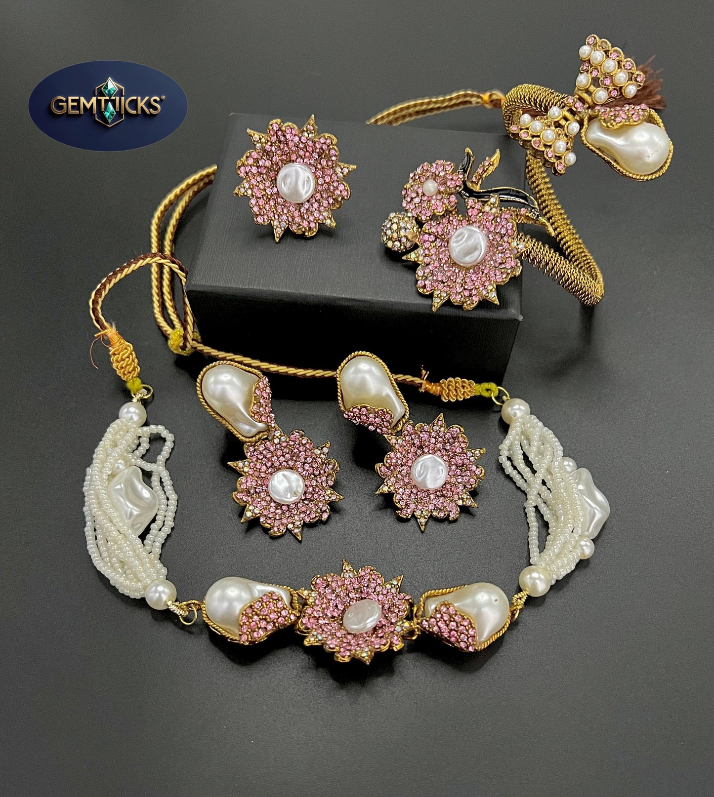 Turkish Mother of Pearl Jewellery Set – Necklace, Earrings, Ring & Bracelet | GemTicks