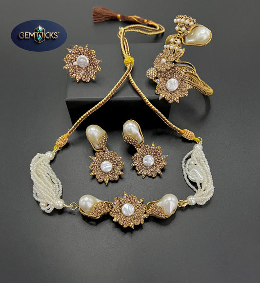 Turkish Mother of Pearl Jewellery Set – Necklace, Earrings, Ring & Bracelet | GemTicks