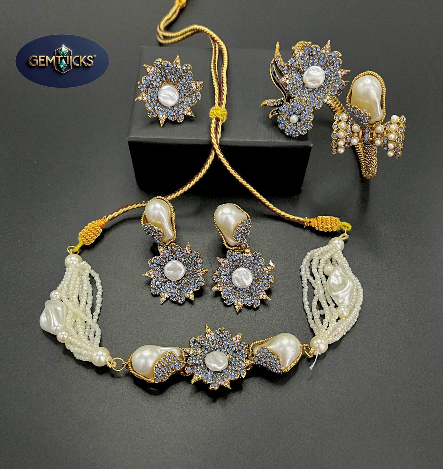 Turkish Mother of Pearl Jewellery Set – Necklace, Earrings, Ring & Bracelet | GemTicks