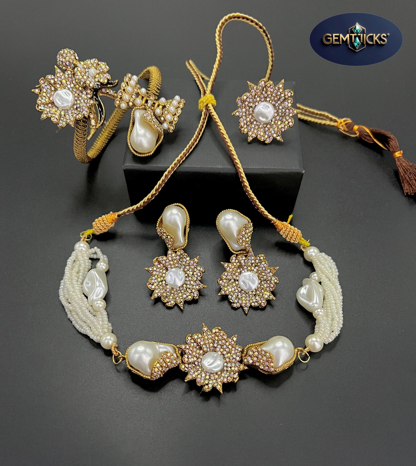 Turkish Mother of Pearl Jewellery Set – Necklace, Earrings, Ring & Bracelet | GemTicks