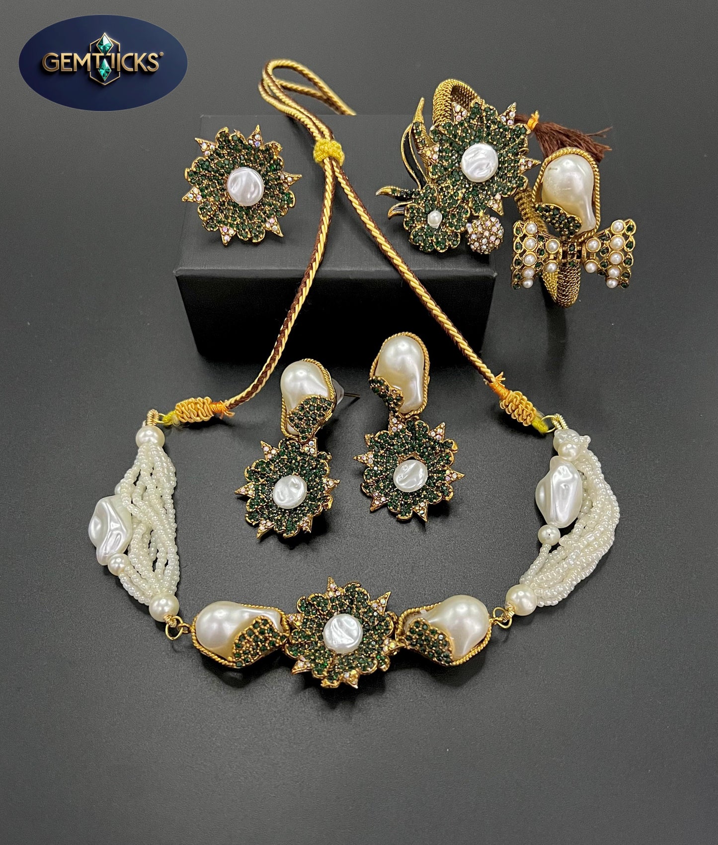 Turkish Mother of Pearl Jewellery Set – Necklace, Earrings, Ring & Bracelet | GemTicks