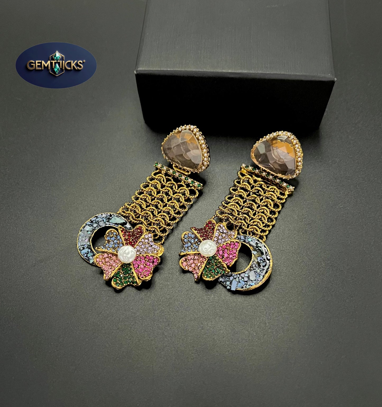 GemTicks Black & Golden colour Chain style Earrings for Women – Party & Festive friendly