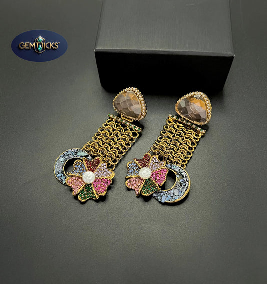 GemTicks Black & Golden colour Chain style Earrings for Women – Party & Festive friendly