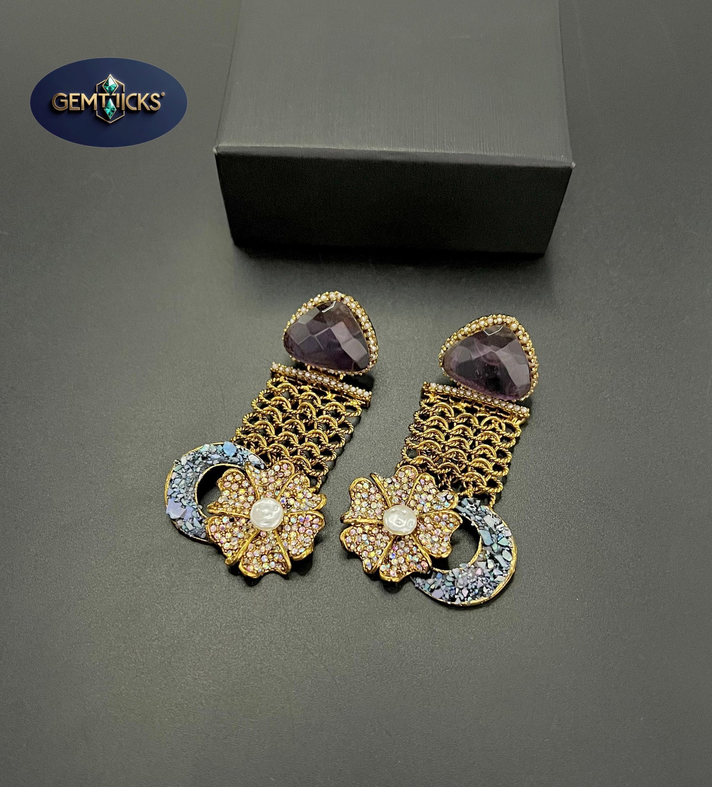 GemTicks Black & Golden colour Chain style Earrings for Women – Party & Festive friendly