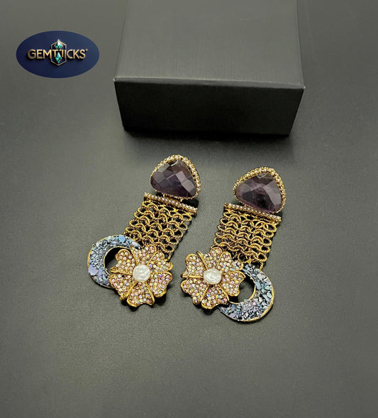 GemTicks Black & Golden colour Chain style Earrings for Women – Party & Festive friendly