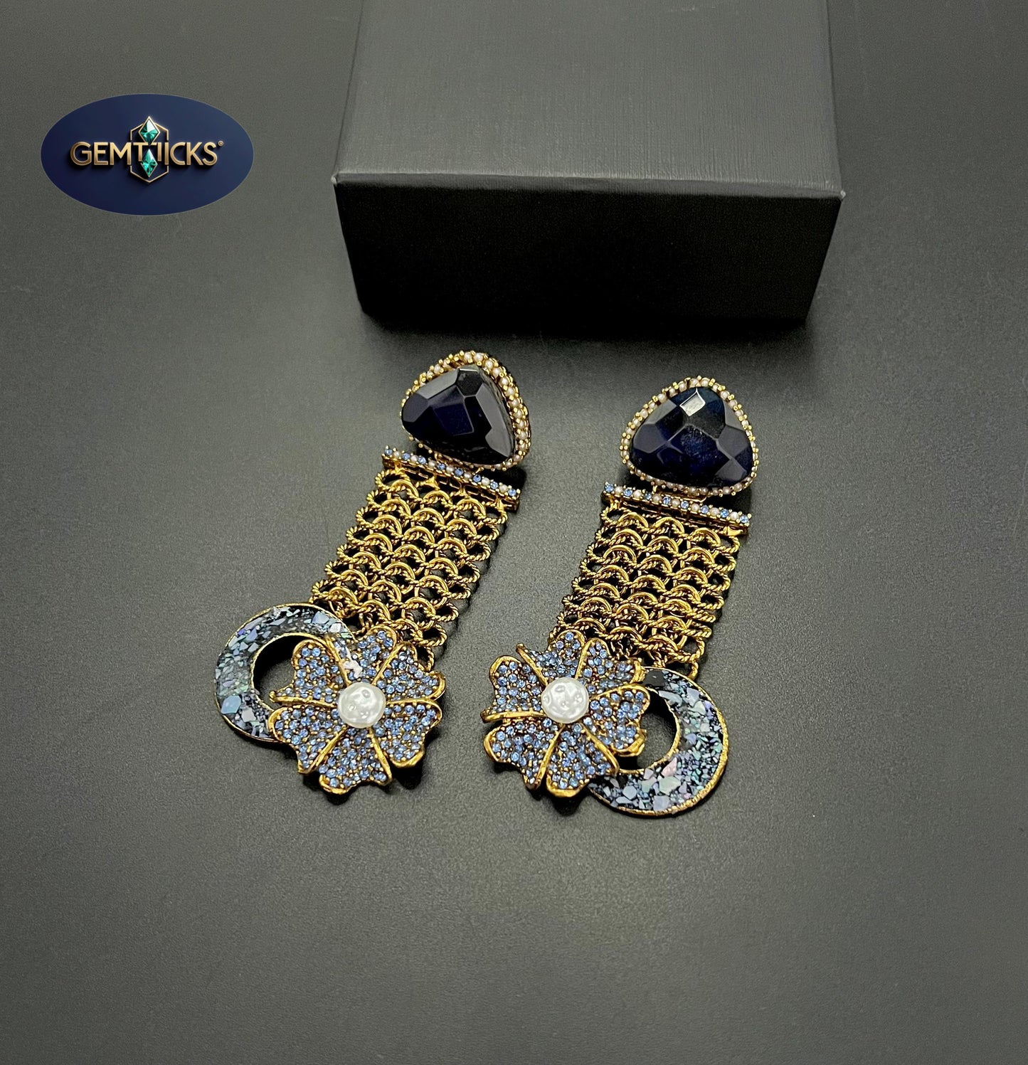 GemTicks Black & Golden colour Chain style Earrings for Women – Party & Festive friendly