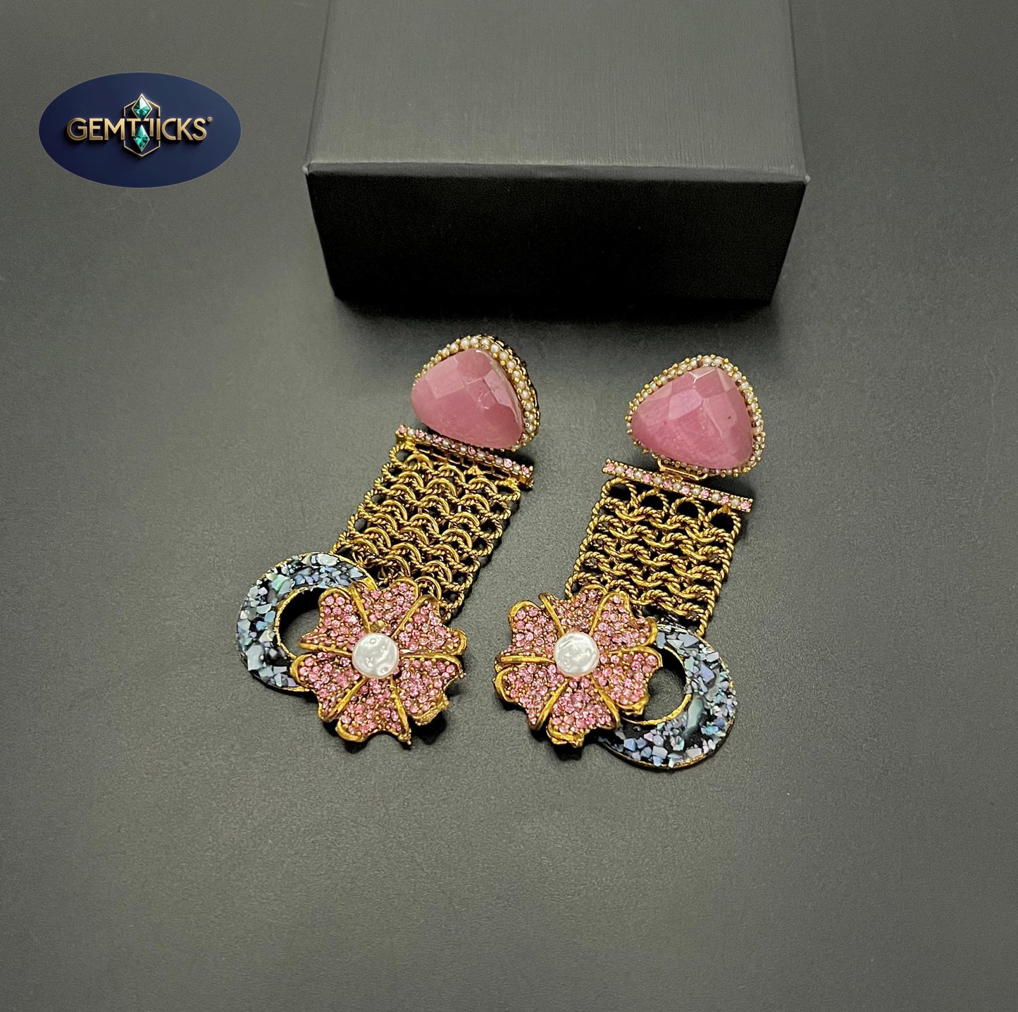 GemTicks Black & Golden colour Chain style Earrings for Women – Party & Festive friendly