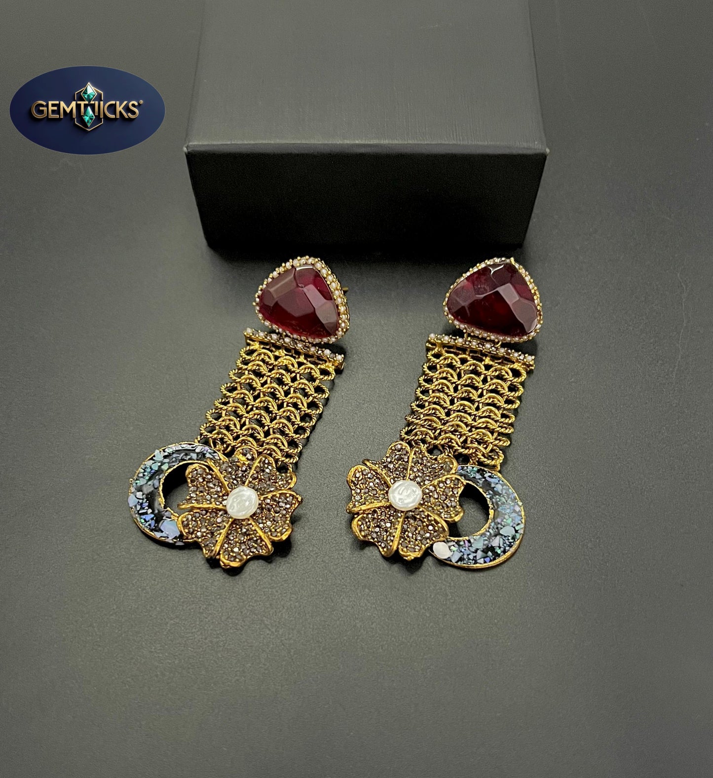 GemTicks Black & Golden colour Chain style Earrings for Women – Party & Festive friendly