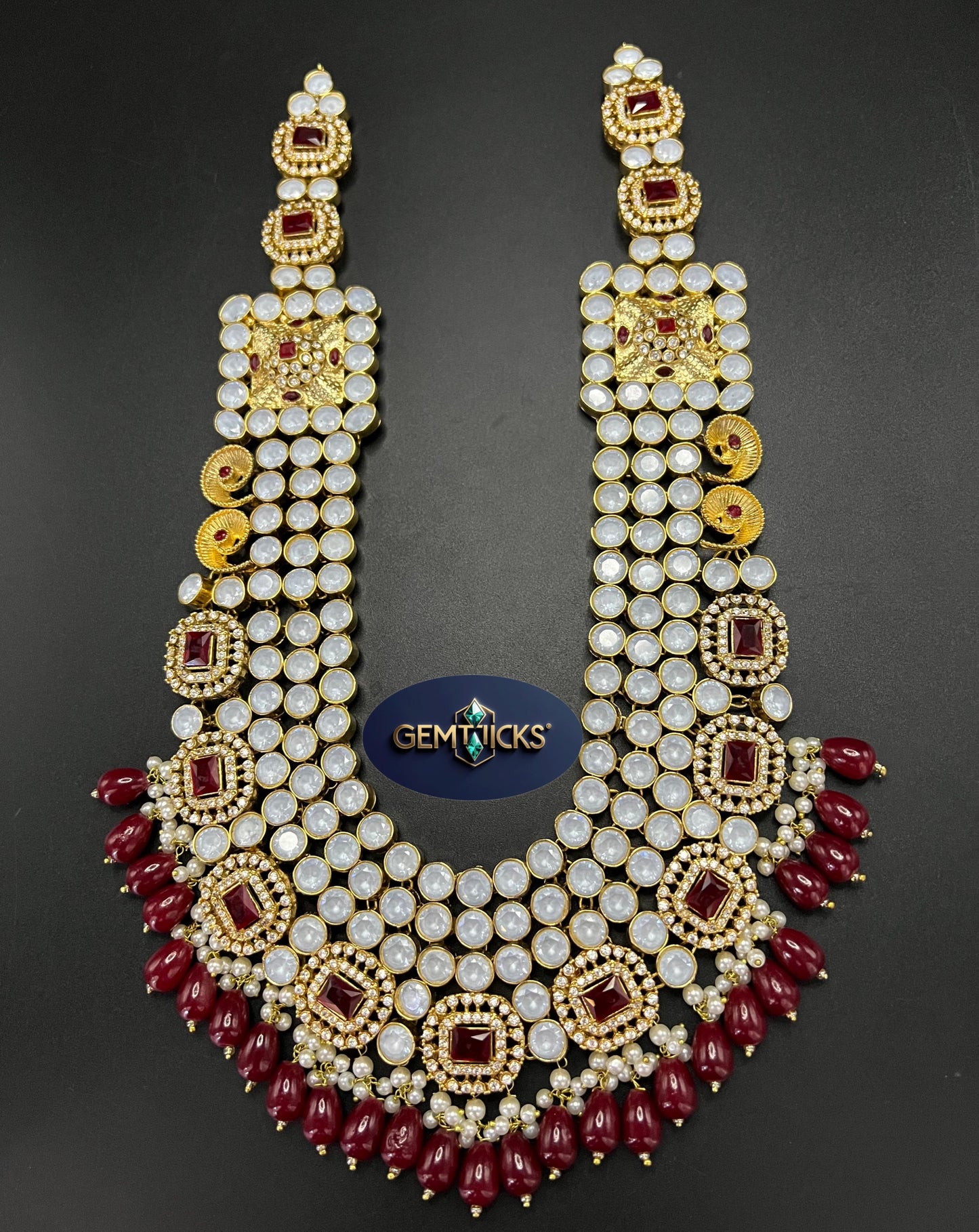 Ruby Red & White Kundan Bridal Necklace Set – Traditional Jewellery Pakistan