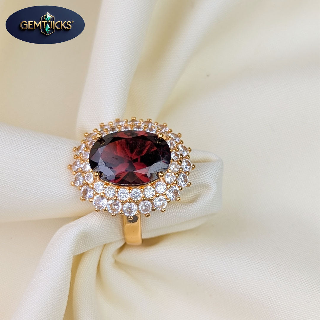 Oval Maroon Stone Golden Ring For Women