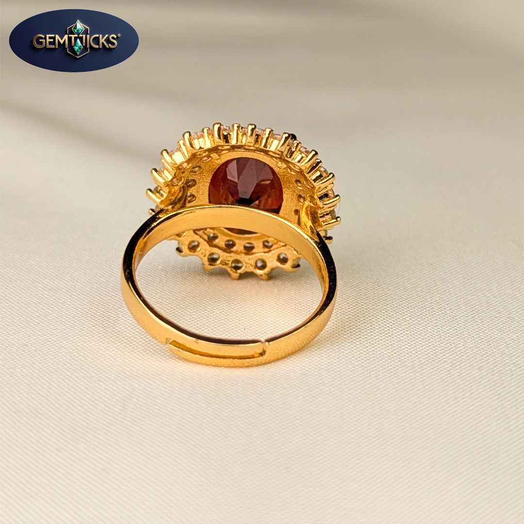 Oval Maroon Stone Golden Ring For Women