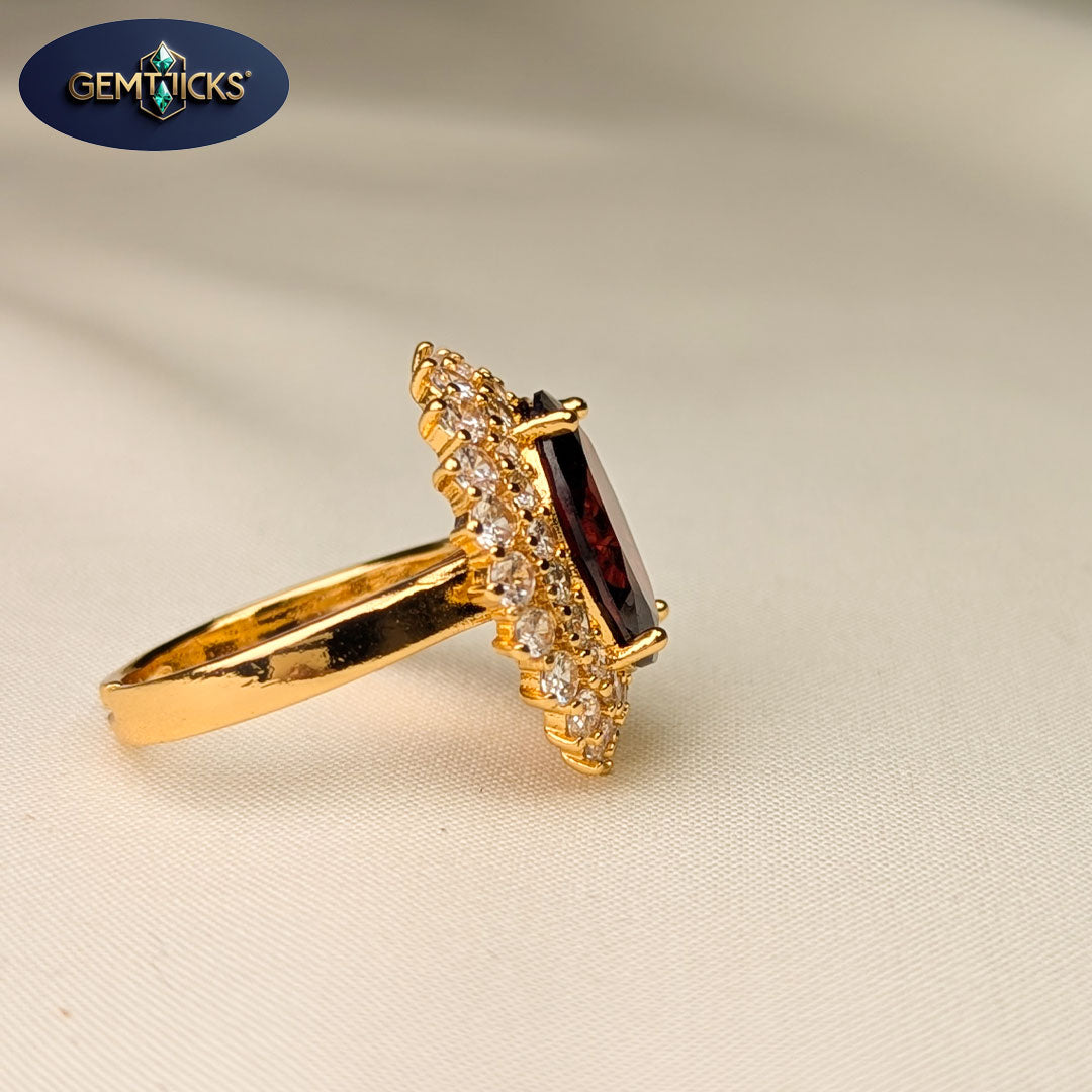 Oval Maroon Stone Golden Ring For Women