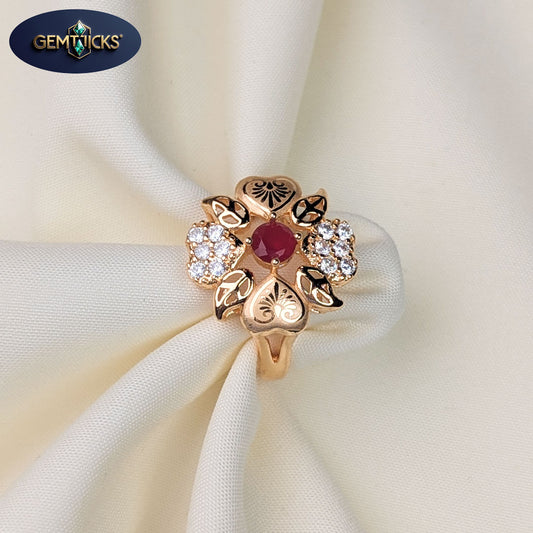Red Stone Flower Style Golden Ring