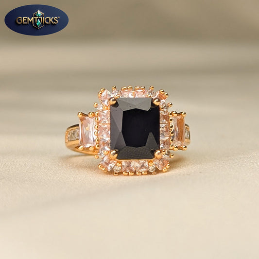 Black Princess Cut Ring – Golden Finish