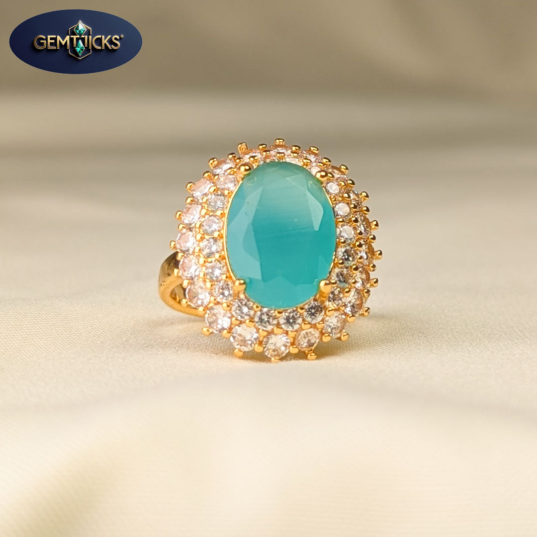Oval Cut Aqua Ring – Golden Finish