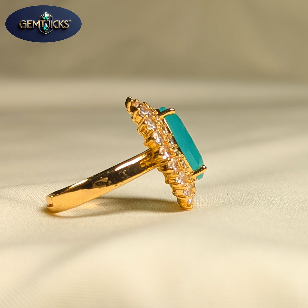 Oval Cut Aqua Ring – Golden Finish