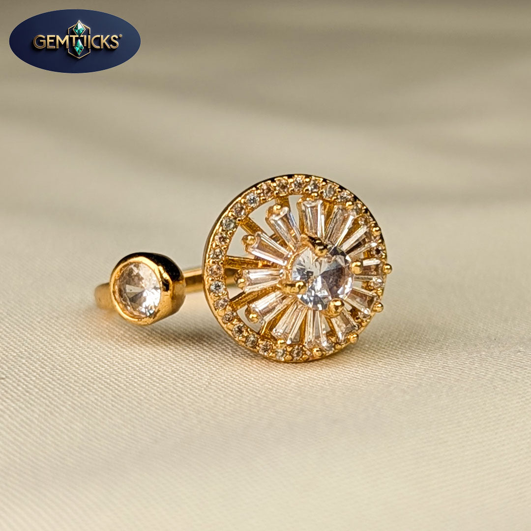 Open Style Round Zircon Ring – Golden Polish