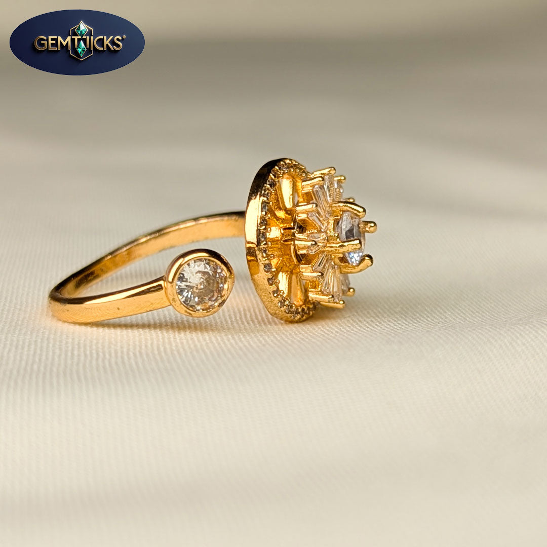 Open Style Round Zircon Ring – Golden Polish