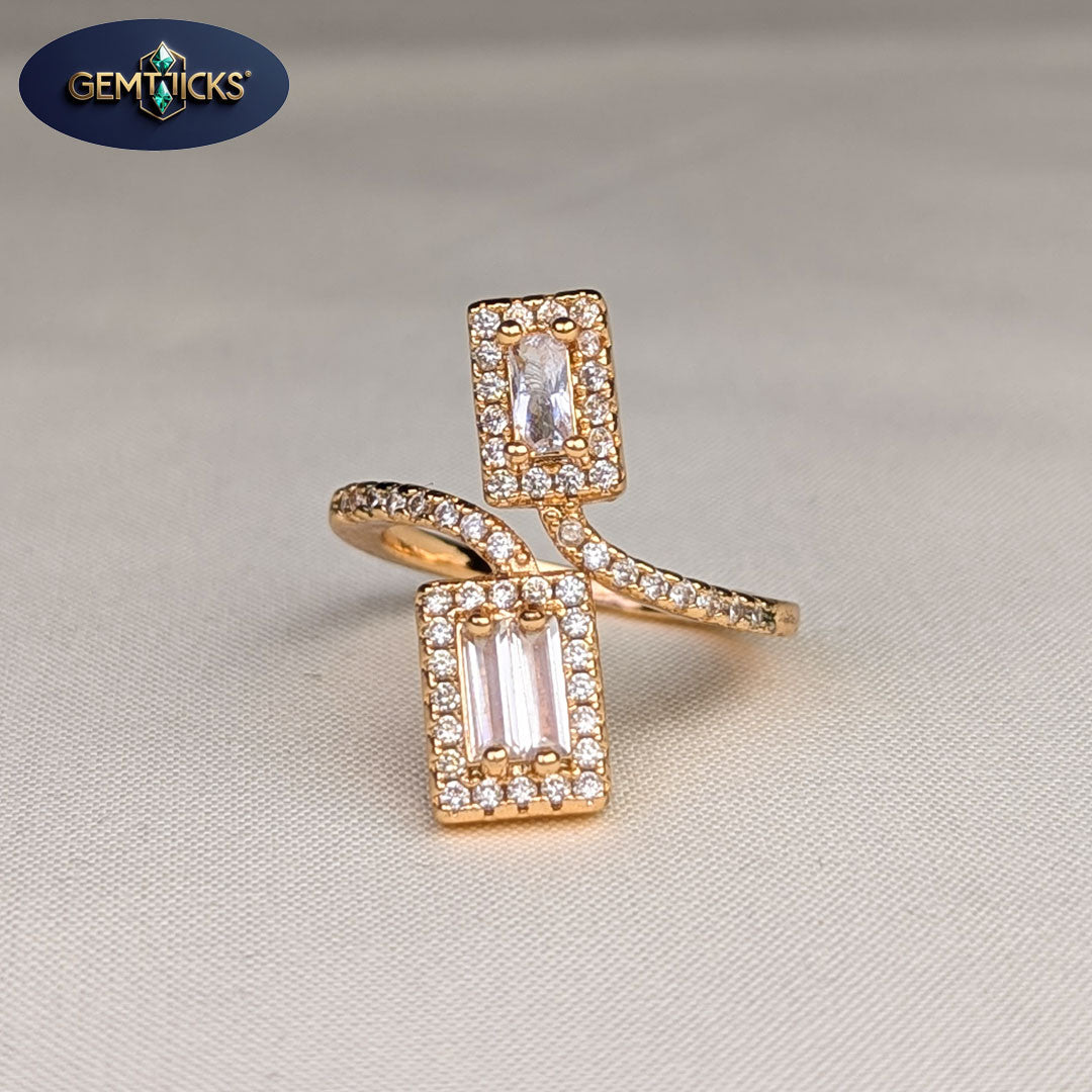 Twin Zircon Spiral Ring – Adjustable Gold Finish Fancy Ring by GemTicks