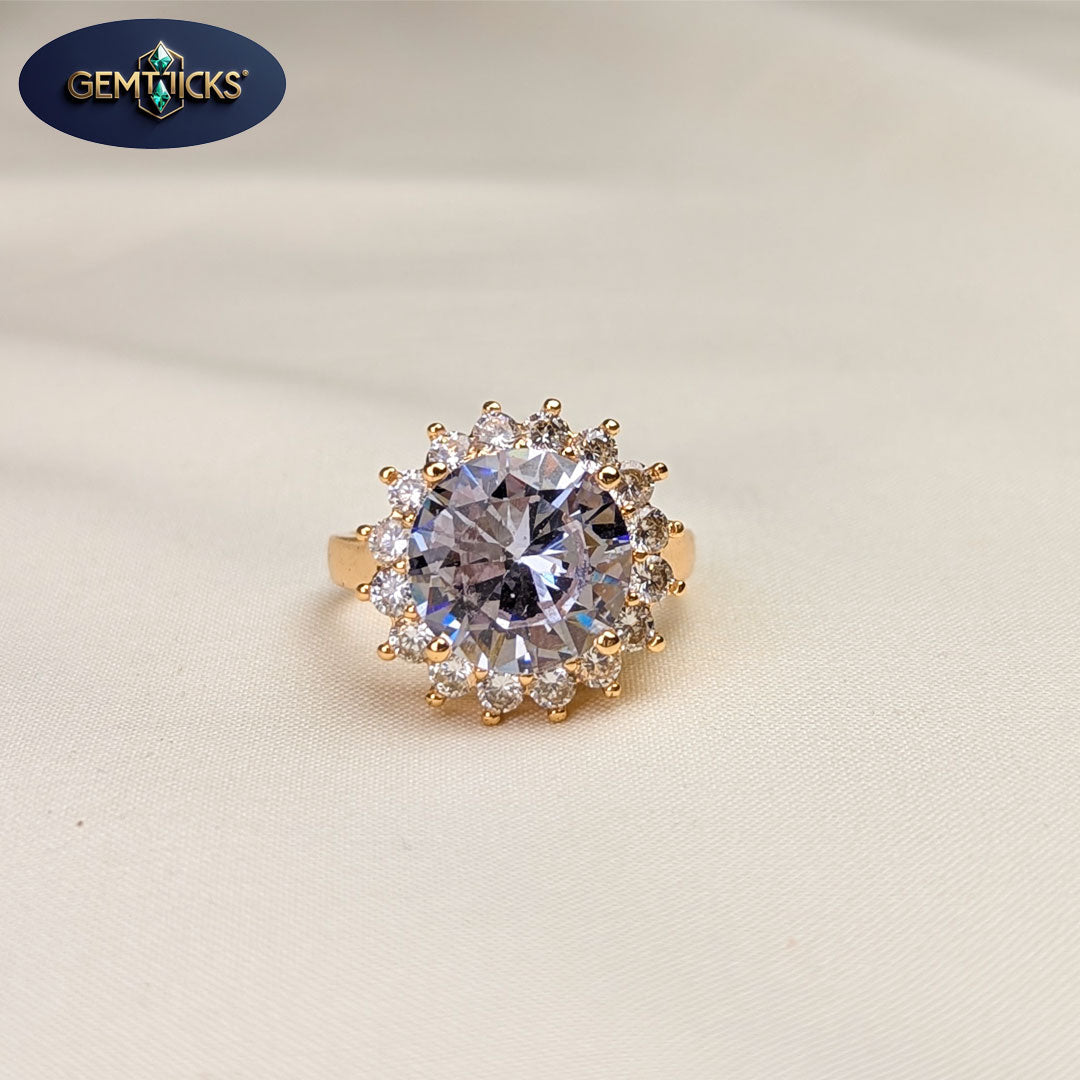 Red Stone Round Ring – Golden Adjustable Ladies Ring